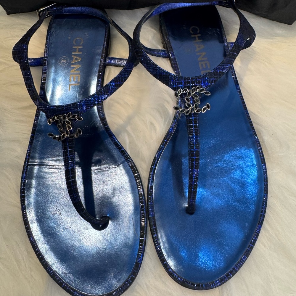 CHANEL Women's Shimmering Blue Sandals